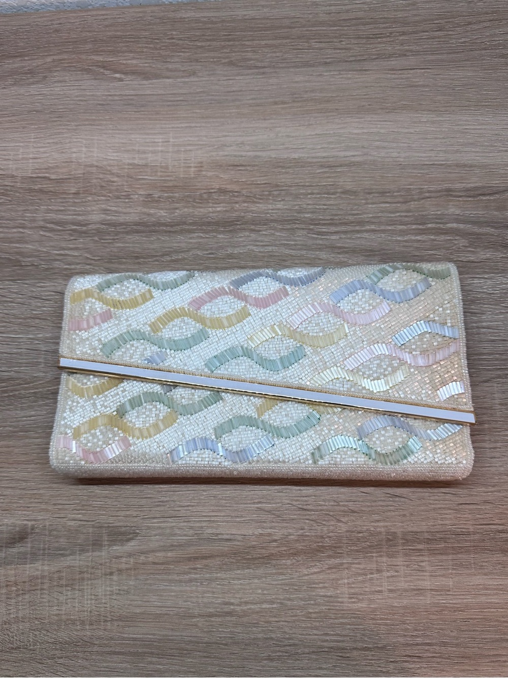 Vintage Beaded Evening Clutch Purse Pastel White Shoulder Bag 80s 90s Y2K